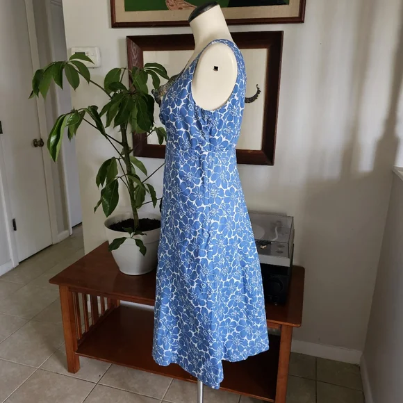 Boden Blue Floral Cotton Sleeveless Retro A-line Midi Knot Summer Dress - Picture 3 of 6
